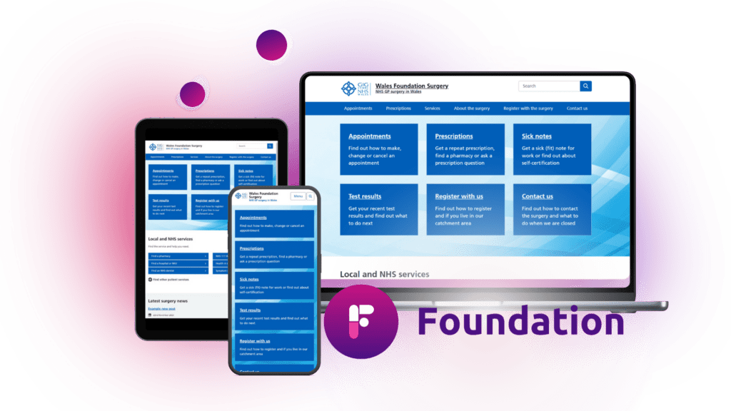 Screenshots on various devices graphis for the FootFall NHS Wales page